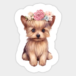 Watercolor Yorkshire Terrier Dog with Head Wreath Sticker